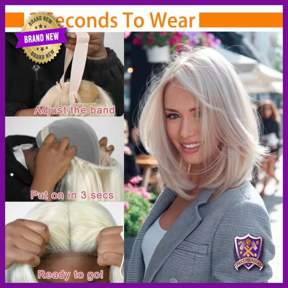 Glueless Full Frontal Human Hair Wig 13x4 Lace Front Bob 180% Density main image 5